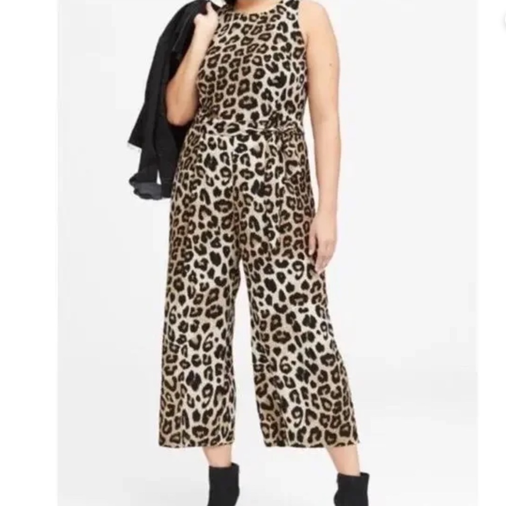 Banana Republic Leopard Print Wide Leg Cropped Jumpsuit in Blk Multi sz 4